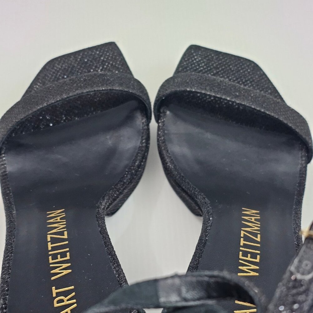 🆕Stuart Weitzman Black Glitter Platform Ankle-Strap Heels. Tried on only - Picture 11 of 14
